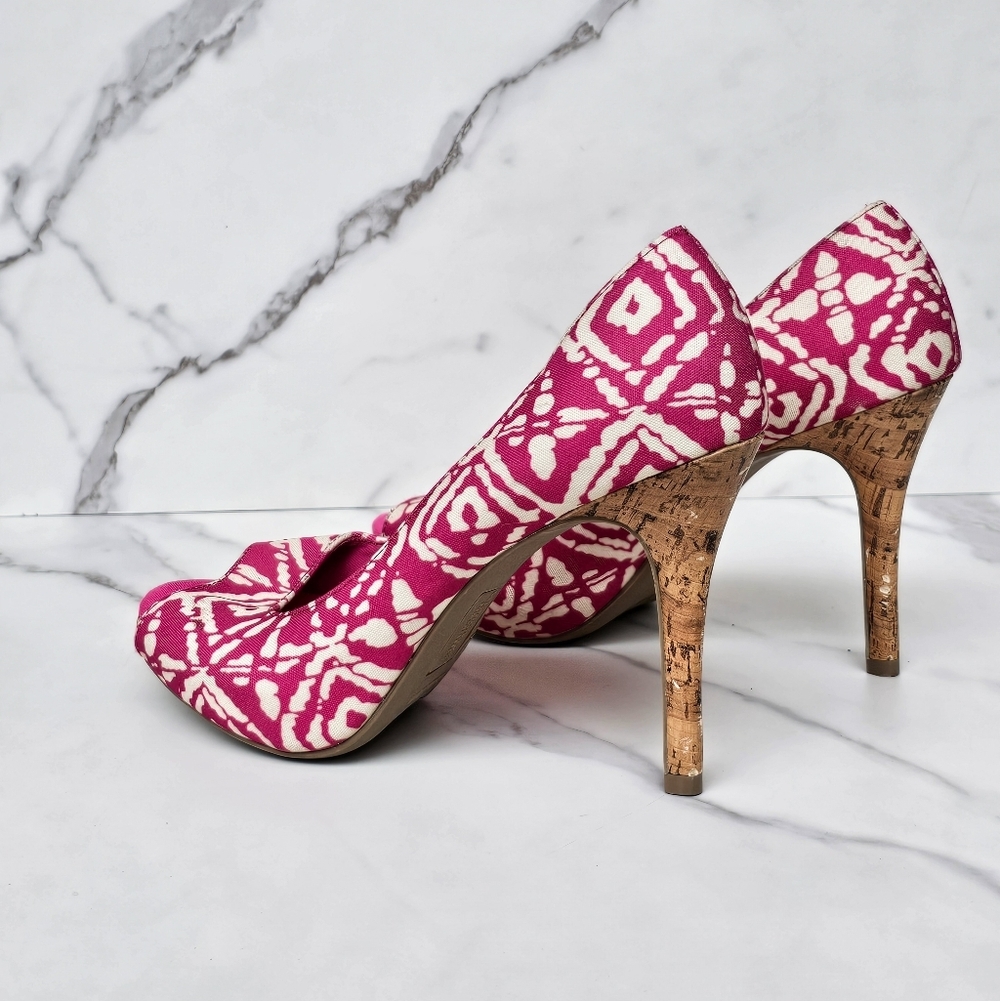 Christian Siriano Pink and Cream Peep Toe Cork Heels Size 9 - Picture 4 of 7